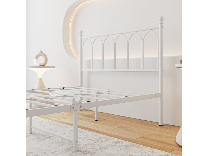 Lit 140x200cm métal, tête et pied vintage, rangement sous le lit,blanc - Conforama W