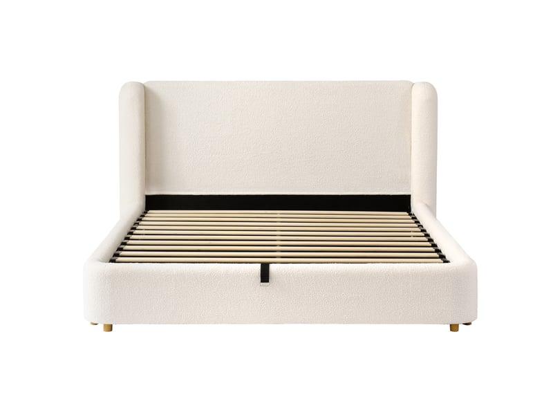  Lit coffre 140x190 cm, lit double en bouclette beige avec sommier, sans matelas  - Conforama D