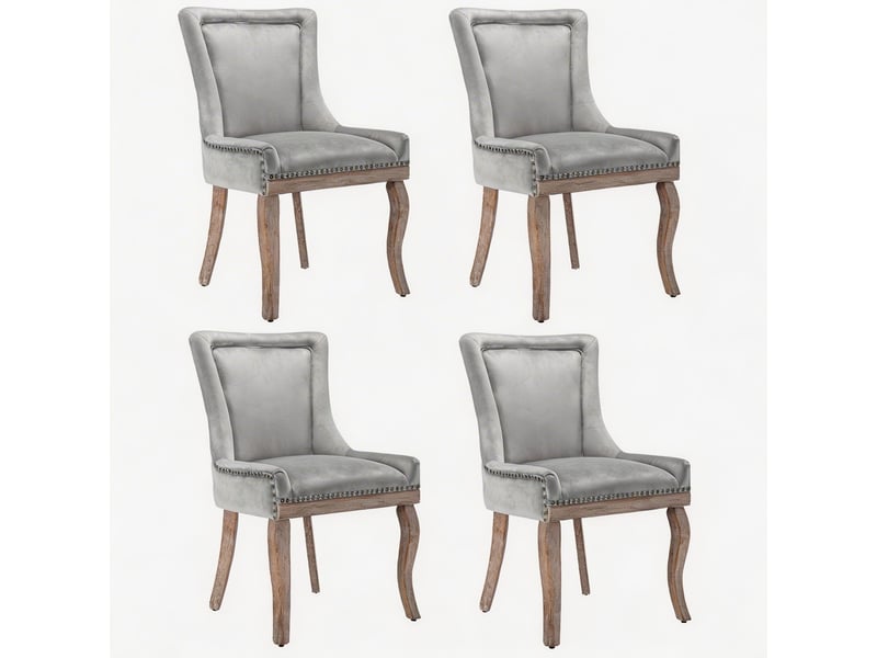  Chaise salle à manger luxe cuisine salon lot 4 rembourrée clous décoratifs pieds bois massif velours gris  - Conforama A
