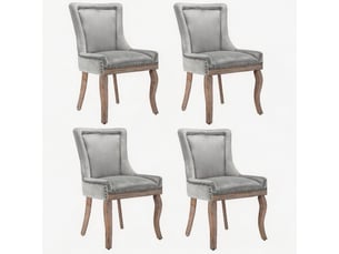 Chaise salle à manger luxe cuisine salon lot 4 rembourrée clous décoratifs pieds bois massif velours gris