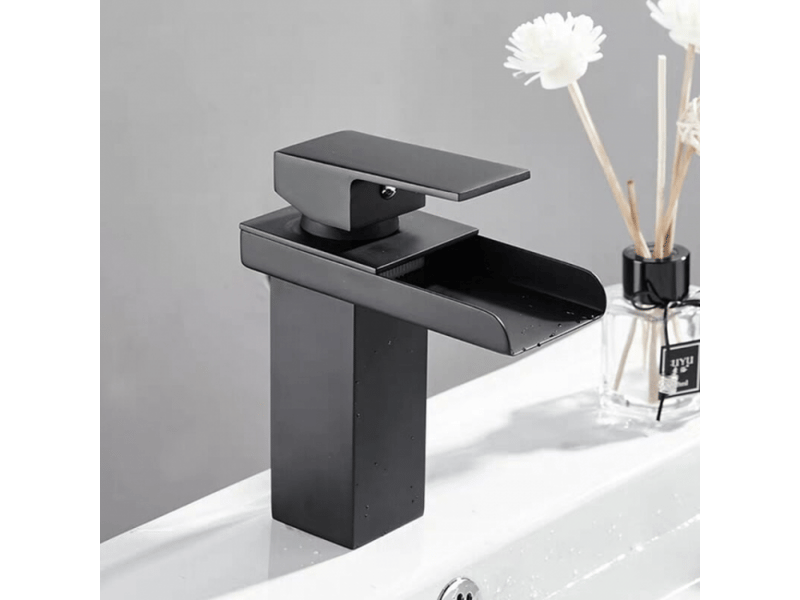  Noir robinet cascade pour salle bain mitigeur de lavabo en acier inox eau froide et chaude disponible avec tuyau 38  - Conforama E