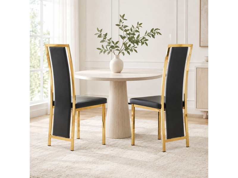  Chaises de salle à manger lot de 2 à dossier haut  - cadre métal doré, simili cuir noir, 109 cm  - Conforama C
