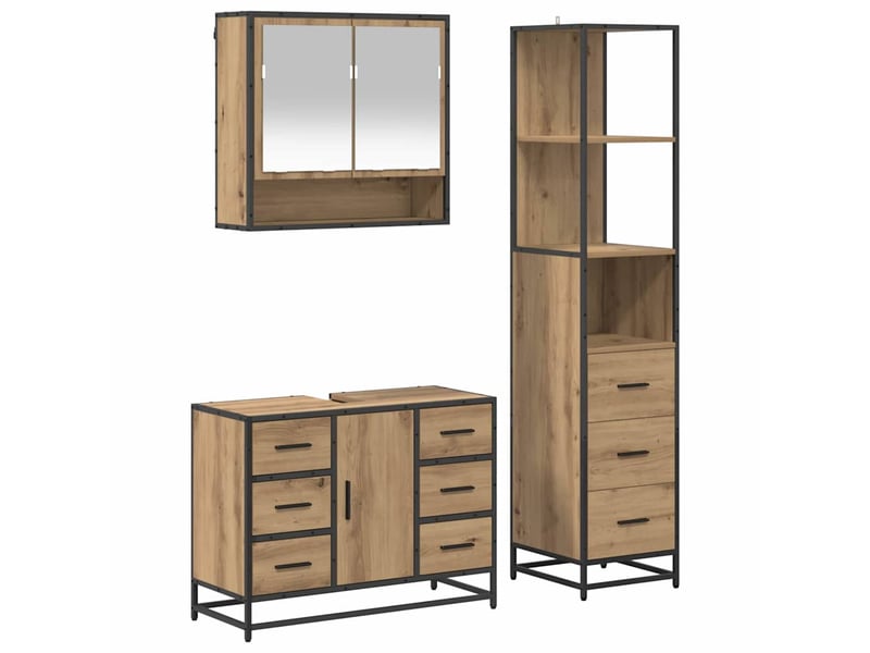  Ensemble de mobilier de salle de bain 3 pc chêne artisanal cf64301  - Conforama A