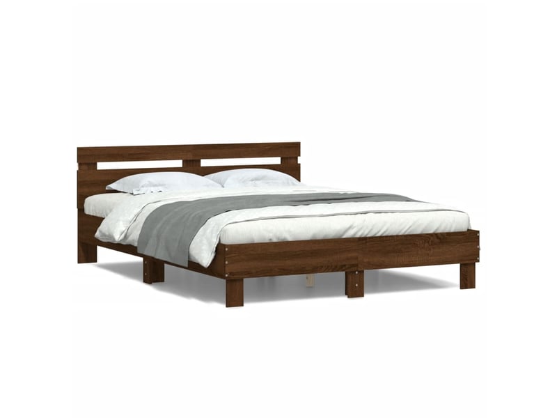  Lit double- lit adulte -  cadre de lit avec led sans matelas chêne marron 150x200 cm  - Conforama D