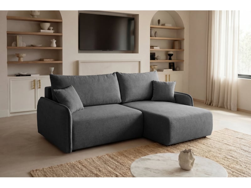  Sacha - canapé d'angle convertible tissu chiné 3 places gris foncé  - Conforama B