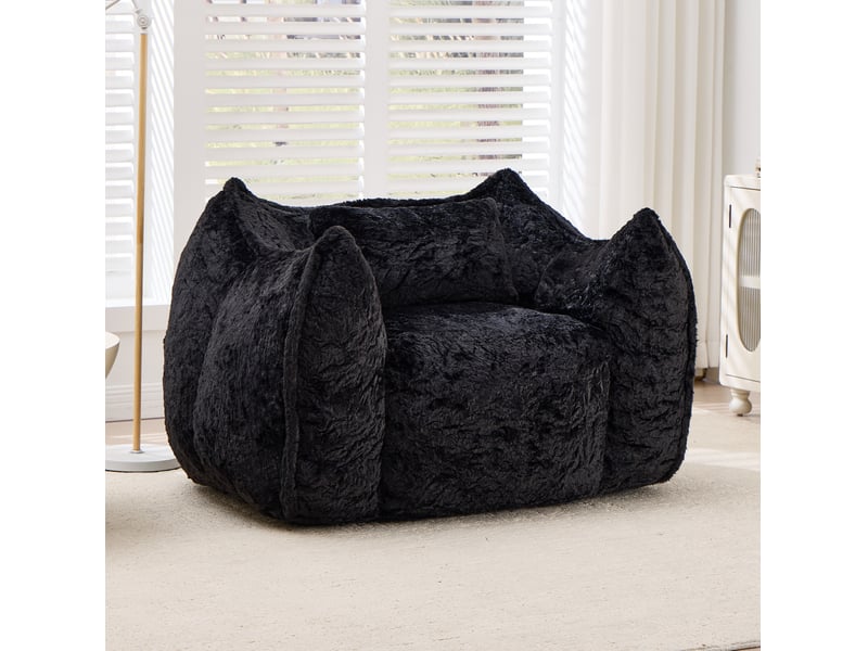  Fauteuil pouf géant avec coussin en fausse fourrure, 123 x 97 x 73 cm, noir  - Conforama C