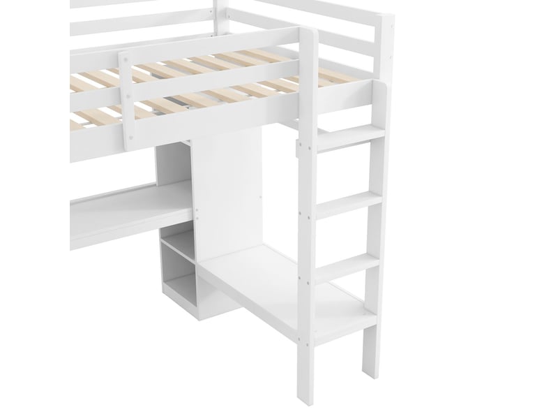 Lit enfant 140 x 200 cm lit double étagères multifonctions bureau sous le lit éclairage led port usb blanc - Conforama D