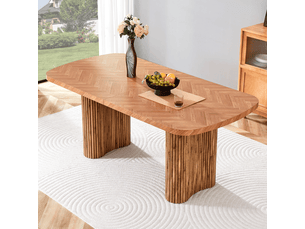 Table de salle à manger avec plateau de 4 cm et pieds en arche, style moderne, en mdf, 180×90 cm, finition noyer