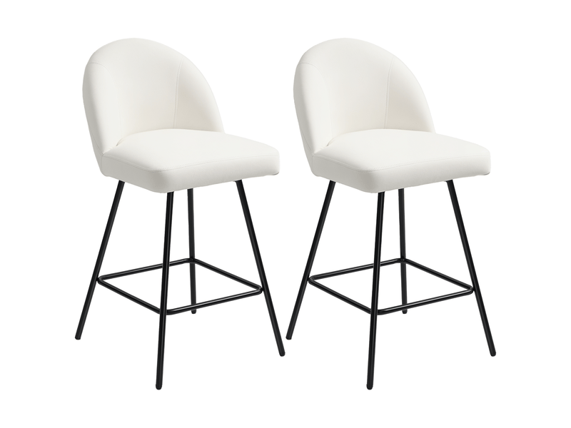  Ensemble de 2 tabourets de bar avec dossier en velours et repose-pieds en acier, blanc crème  - Conforama A