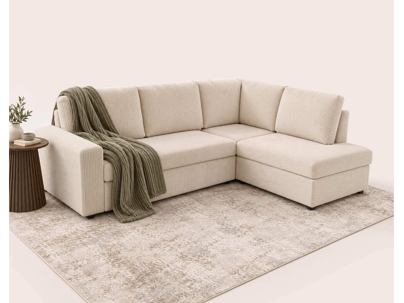 Meiya - canapé d'angle droit 5 places convertible avec coffre en velours côtelé - best mobilier - beige MEIYA - Conforama E