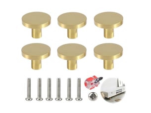 Ensemble de 6 boutons ronds dorés en acier inoxydable de 20x25 mm, poignées à un trou pour cuisine et meubles avec tournevis