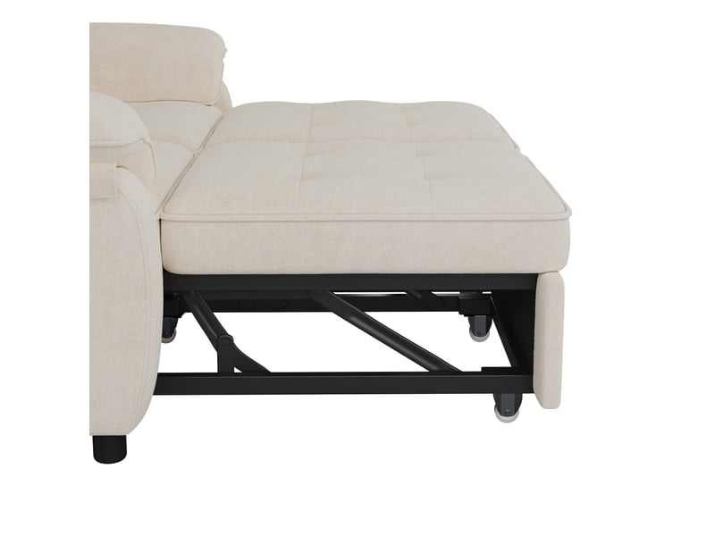 Canapé-lit 2 places 3-en-1, beige, chenille, dossier réglable, USB et 2 coussins - Conforama E