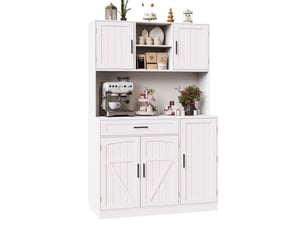 Buffet de rangement 110x38x180 cm, meuble de cuisine, 5 portes, 1 tiroir, avec luminaire éclairage led et prise secteur, mdf+structure en métal, blanc