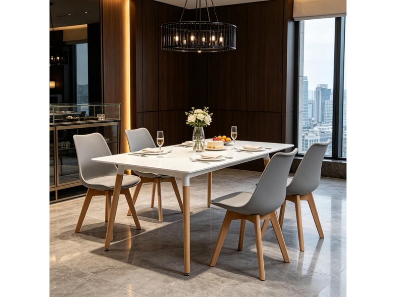  Chaise de salle à manger - chaise élégante à la forme ergonomique, chaise de bureau, chaise fonctionnelle, gris, bois  - Conforama B