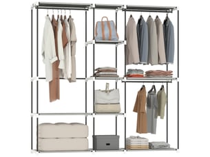 Armoire, portant à vêtements en tissu avec tringle et étagères, 182 x 43 x 185 cm, gris