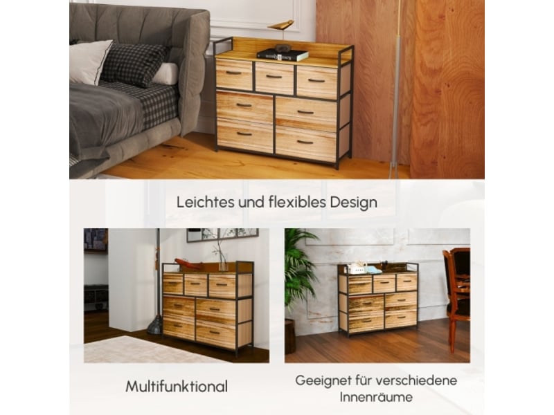  Commode marron, 7 tiroirs en tissu, structure MDF, rangement anti-basculement, design moderne  - Conforama D