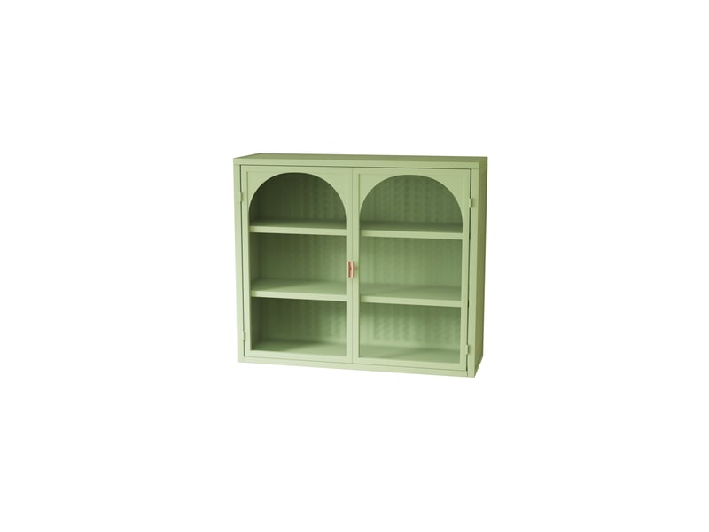 Armoire murale modèle woven 70 cm, vert, 2 portes vitrées, 3 niveaux, motif tressé, rangement moderne - Conforama E