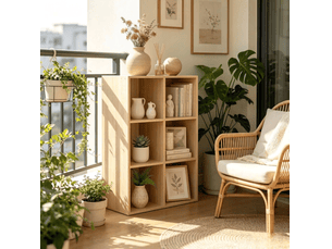 Bibliothèque ouverte 6 niches de rangement modulable en bois d’ingénierie chêne clair pour salon 59,6 × 89 × 29 cm