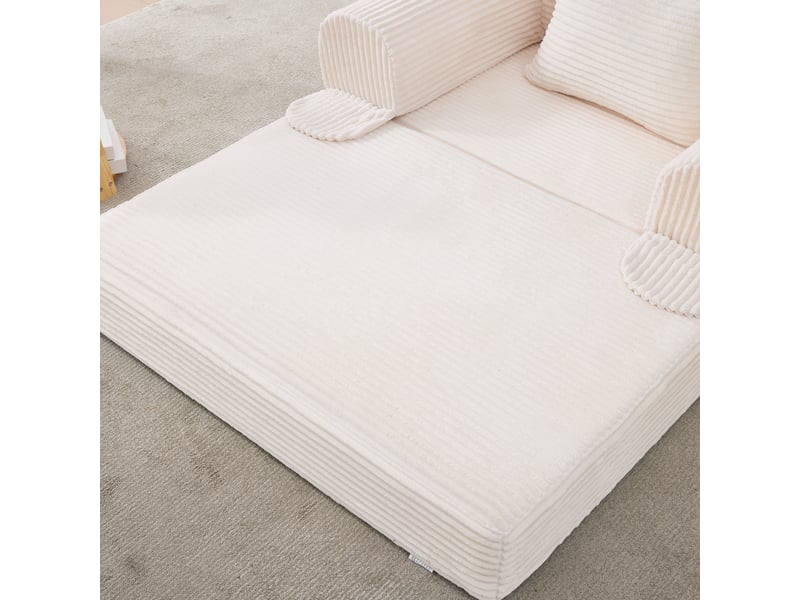  Fauteuil convertible lit 1 place beige tissu côtelé avec rangement intégré salon chambre  - Conforama D