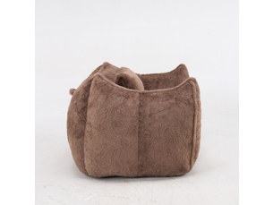 Fauteuil pouf géant avec dossier enveloppant et coussin, en fausse fourrure kaki, 123 × 97 × 73 cm