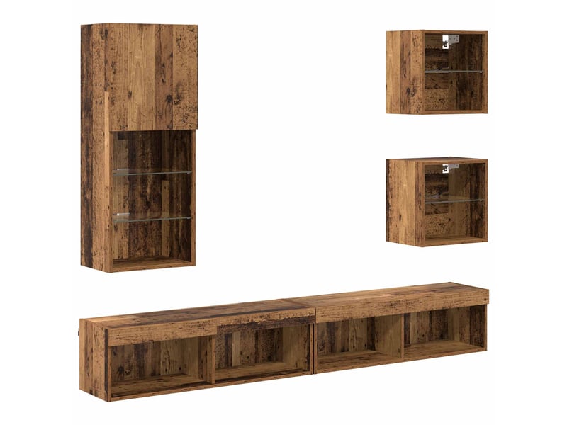  Meuble tv - unités murales tv avec led 5 pcs bois ancien 100 x 30 x 30 cm  - Conforama A