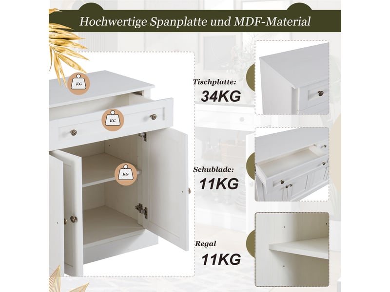  Buffet moderne 150x40x86 cm 4 portes 2 tiroirs blanc antique séjour salle à manger  - Conforama E