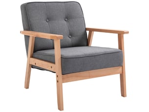 Fauteuil de salon en tissu aspect lin et bois massif gris 64,5 x 70 x 74 cm