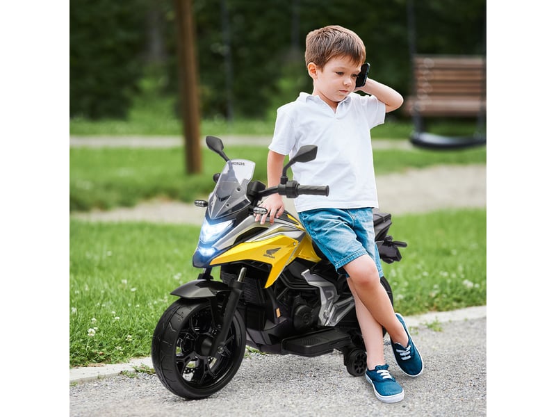  Moto électrique honda sous licence pour enfants de 3 à 6 ans, double moteur 12 v, roues, vitesse maximale de 3 kmh, poids maximal de 30 kg, jaune  - Conforama C