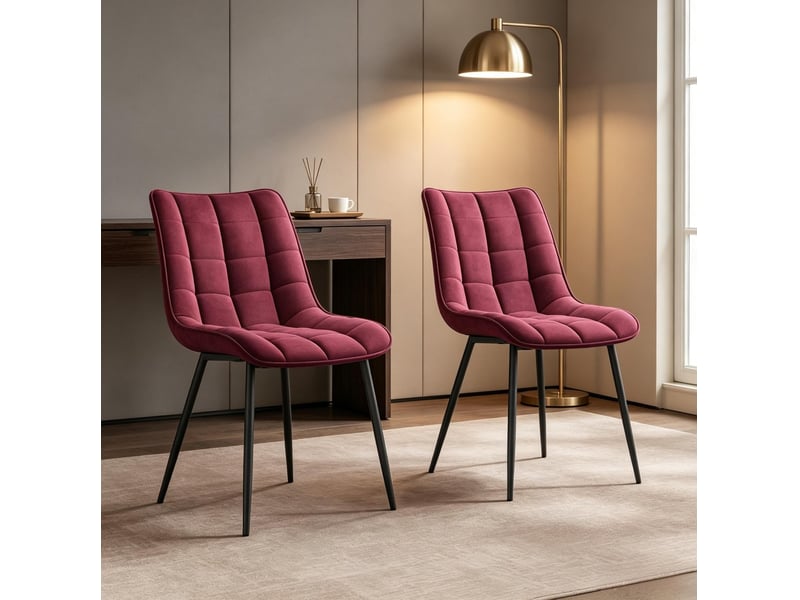  Lot de 2 chaises de salle à manger 46x39x85,5 cm en métal rouge vin  - Conforama B