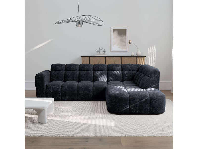 Canapé d'angle en tissu noir - angle droit - Conforama E