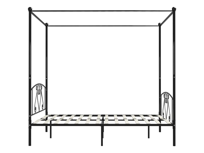  Lit double- lit adulte -  cadre de lit sans matelas avec baldaquin noir 200x200 cm métal  - Conforama C