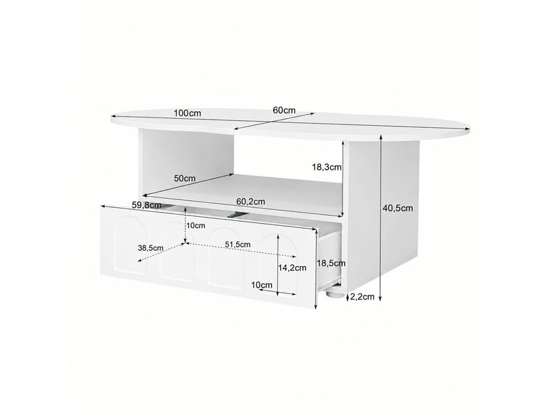  Table basse blanche en forme de nuage avec tiroir et niche ouverte, 100 x 60 x 40,5 cm  - Conforama C