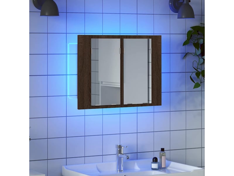  Armoire à miroir led chêne marron 60x12x45 cm bois d'ingénierie  - Conforama C