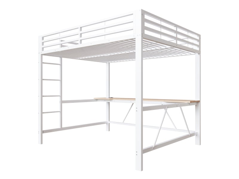 Lit mezzanine gamer métal 160x200 led usb et bureau intégré - blanc - Conforama A