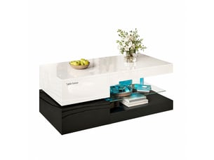 Table basse moderne noire et blanche brillante avec éclairage led, 90 x 45 x 35,5 cm