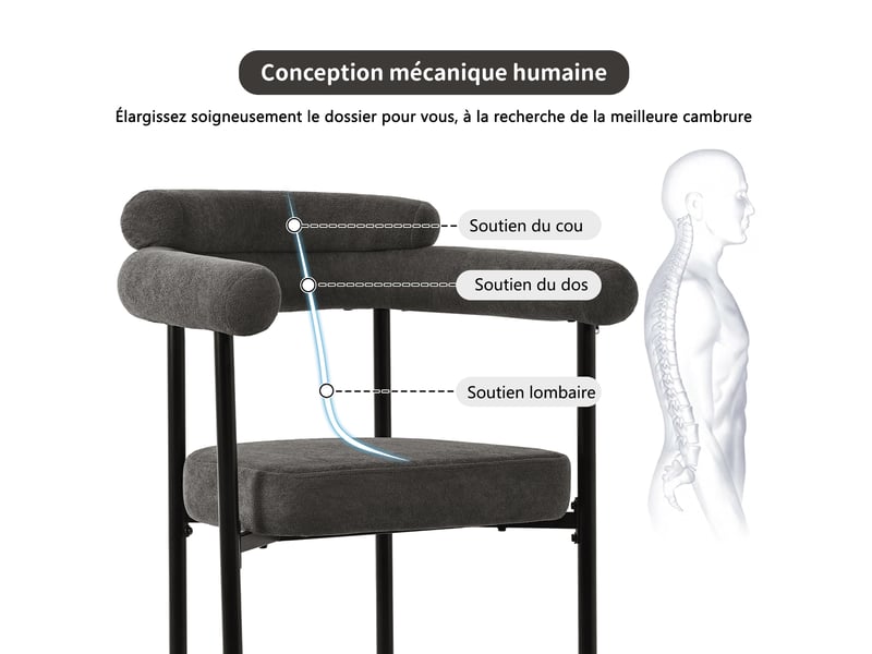  Lot de 6 chaises de salle à manger,avec accoudoirs,tissu effet daim,gris foncé  - Conforama E