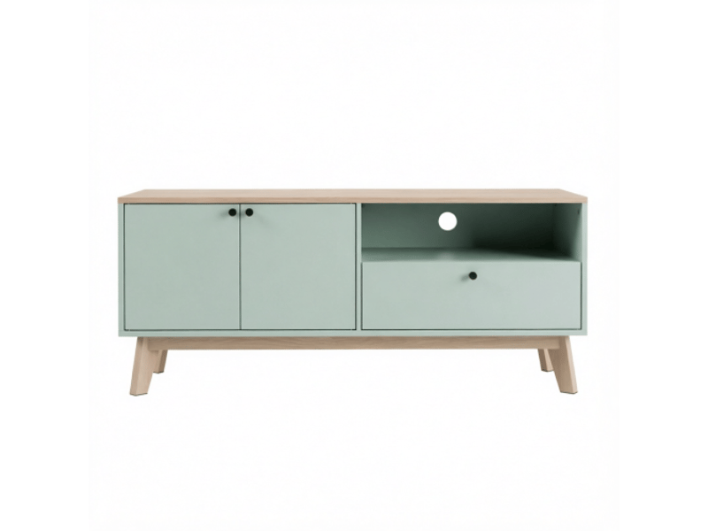  Meuble tv 120 cm – télé jusqu’à 36 pouces, 2 portes, 1 tiroir et étagère ouverte, rangement pratique  - Conforama A