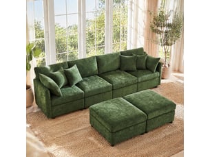 Canapé modulable,278x161x81 cm,6 places convertible ul,chenille,vert