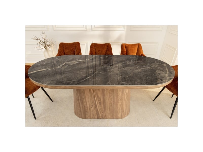  Table de salle à manger lumea – ovale 200 cm – effet marbre gris – pied large – style contemporain  - Conforama D
