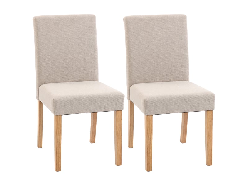  Lot de 2 chaises de salle à manger tissu effet lin et bois d'hévéa blanc crème  - Conforama A