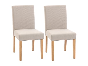 Lot de 2 chaises de salle à manger tissu effet lin et bois d'hévéa blanc crème