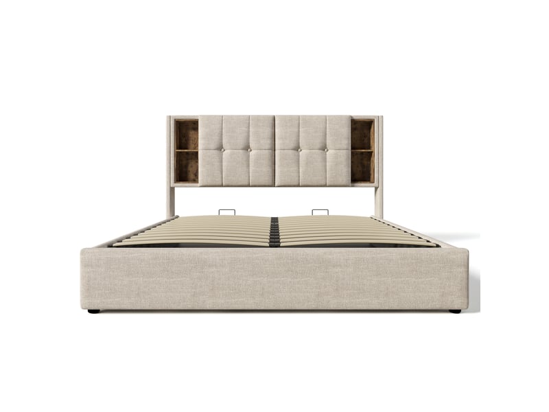  Lit coffre,160x200 cm,avec recharge sans fil usb-c,lin,naturel  - Conforama D