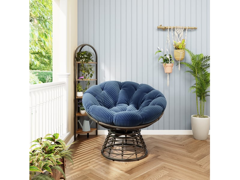  Chaise papasan pivotante 92x67 cm structure métal bleu marine  - Conforama E