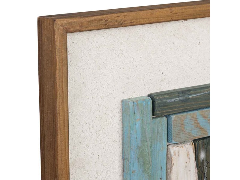  Tableau en bois recyclé fait main relief bleu et blanc 62x4x62 cm h  - Conforama E