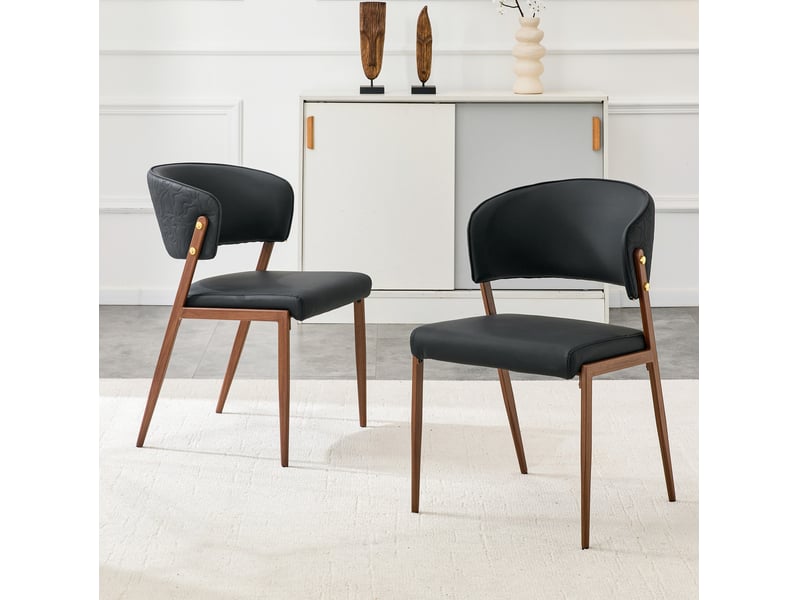  Lot de 2 chaises de salle à manger 51x49x78 cm noires en pu, dossier ergonomique et pieds en métal  - Conforama B
