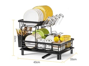Egoutoire vaisselle cuisine 2 niveaux avec porte-gobelets et porte-ustensiles