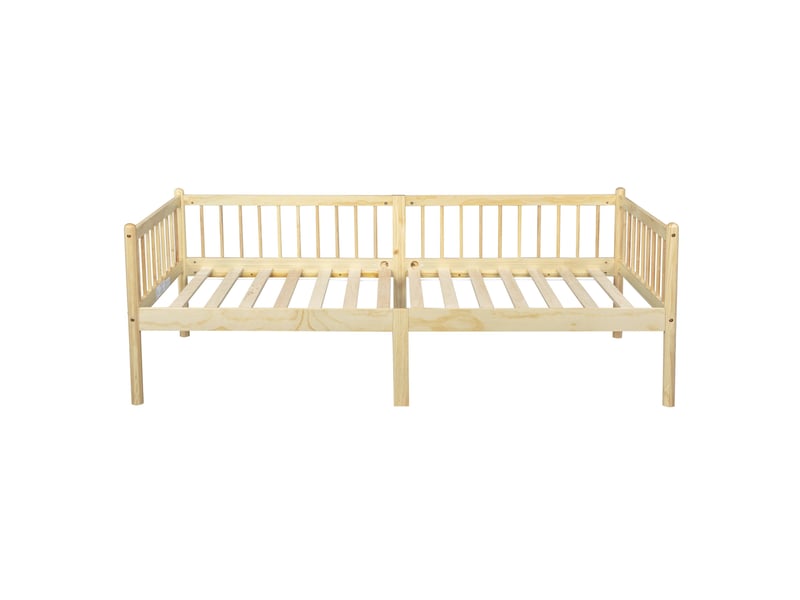  Lit de repos 90 x 200 cm en pin avec barrières 3 côtés, 14 lattes, finition naturelle  - Conforama A
