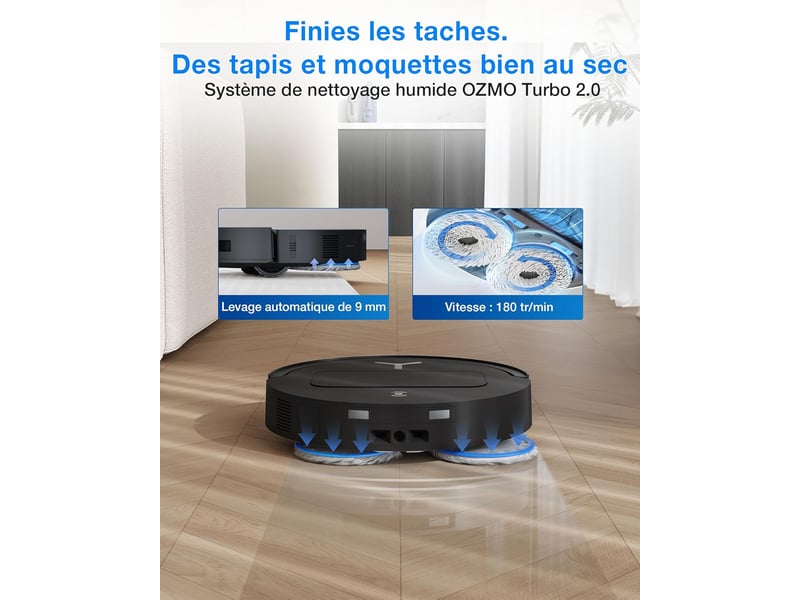  ECOVACS DEEBOT T50 Omni Gen3 Set Robot Aspirateur Laveur, 25000Pa, TruEdge 2.0, ZeroTangle 3.0, 81mm 25000Pa, AIVI 3D 2.0, 81mm - Conforama R