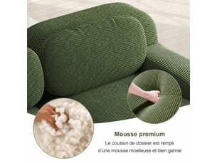 Canapé modulaire u avec 2 méridiennes, confortable en velours côtelé mousse à mémoire de forme,sans assemblage vert