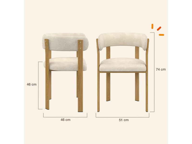  Lot de 2 chaises, fauteuils de table nella en tissu chenille beige pour salle à manger  - Conforama D